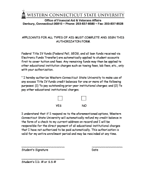 Western Connecticut State University Title IV Authorization Form
