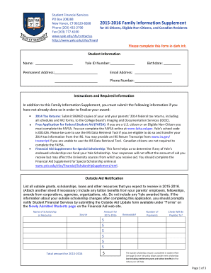 Yale Family Information Supplement