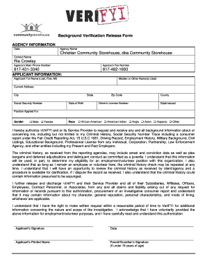 Background Verification Release Form