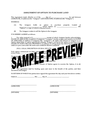 Assignment of Option to Purchase Land