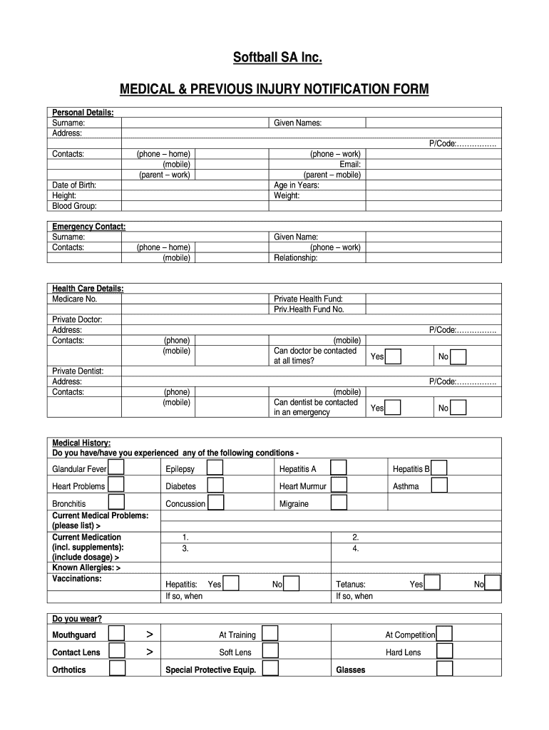 Fillable Online sa softball org South Australian Softball Association Inc Fax Email Print