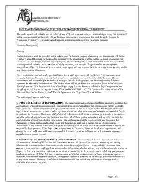 Buyer's Confidentiality Agreement