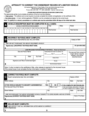 Affidavit to Correct Vehicle Ownership Record