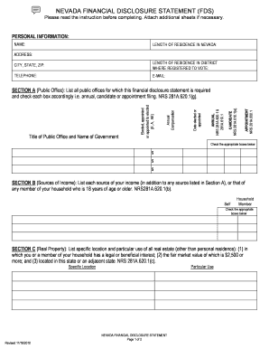 Nevada Financial Disclosure Statement
