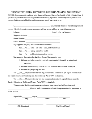 Texas Statutory Supported Decision-Making Agreement