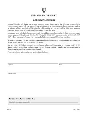 Indiana University Consumer Report Disclosure and Authorization