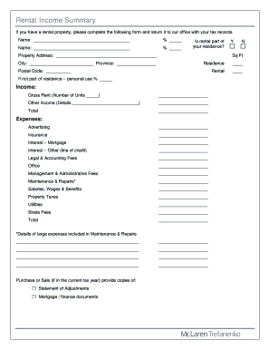 Rental Income Summary Form