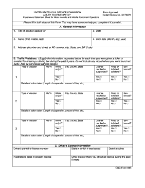 US Civil Service Experience Statement for Drivers