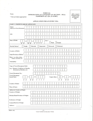 Singapore Entry Visa Application Form 14A