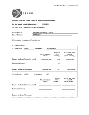 Monthly Return of Equity Issuer on Movements in Securities