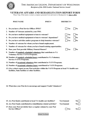 Veterans Affairs and Rehabilitation Report Form