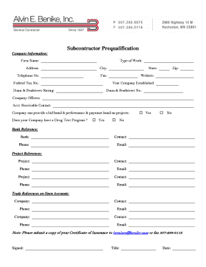Subcontractor Prequalification Form