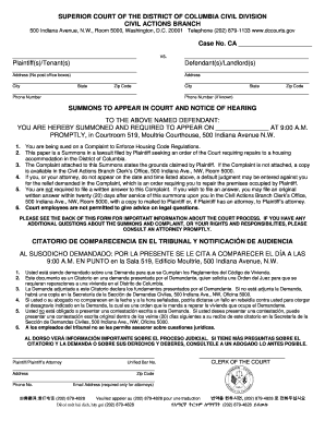 Summons to Appear in Court and Notice of Hearing