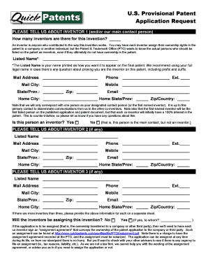 US Provisional Patent Application Request
