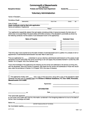 Massachusetts Voluntary Administration Form