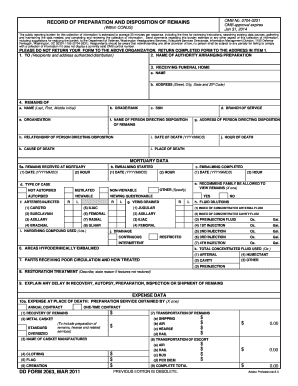 Record of Preparation and Disposition of Remains