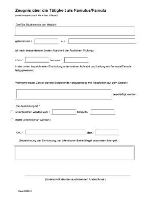 Zeugnis über die Tätigkeit als Famulus/Famula