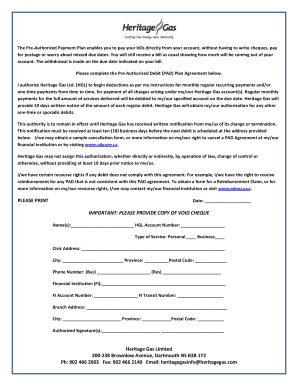 Heritage Gas Pre-Authorized Debit Agreement