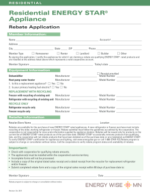 Residential ENERGY STAR Appliance Rebate Application