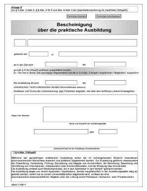 Bescheinigung über die praktische Ausbildung
