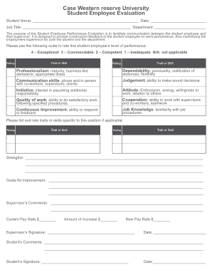 Case Western reserve University Student Employee Evaluation - financialaid case