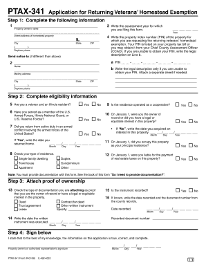 Illinois Returning Veterans' Homestead Exemption Application