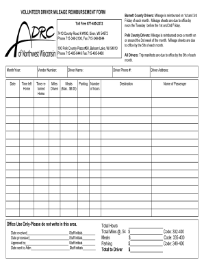 VOLUNTEER DRIVER MILEAGE REIMBURSEMENT FORM Burnett County - adrcnwwi