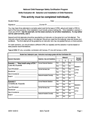 Child Passenger Safety Certification Skills Evaluation