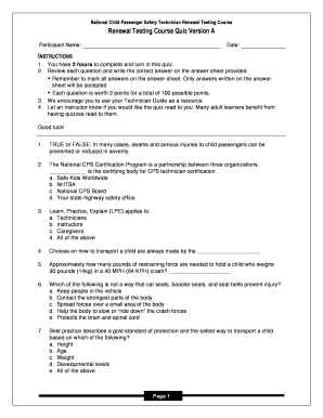 National Child Passenger Safety Technician Renewal Test