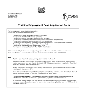 Training Employment Pass Application Form