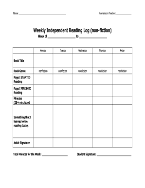 Weekly Independent Reading Log