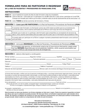 Formulario para no participar o regresar en la Red de Pacientes y Proveedores de Pensilvania (P3N)