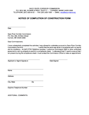 Fillable Online srcc-maine NOTICE OF COMPLETION OF CONSTRUCTION FORM ...