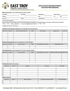 Teacher Employment Application Form