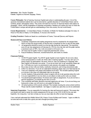 Middle School ESL History Course Syllabus and Contract