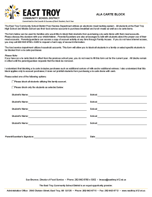 A La Carte Purchase Block Form