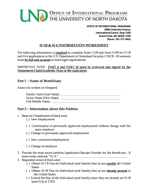 H-1B & H-4 Information Worksheet