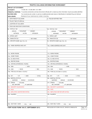 Traffic Collision Information Worksheet