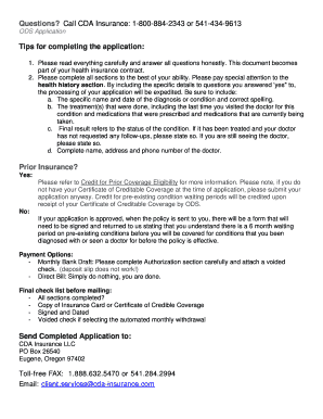 ODS Individual Health Plan Application