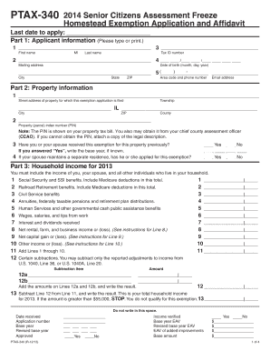 2014 Senior Citizens Assessment Freeze Homestead Exemption Application