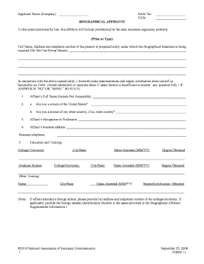 Biographical Affidavit Form 11
