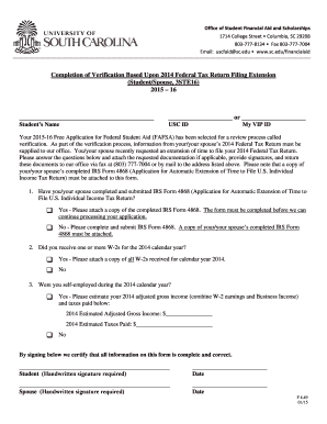 2015-16 Verification Form for Federal Tax Return Extension