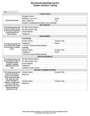 Tenant Contact Listing Form
