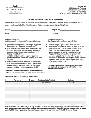 2016-2017 Dream Verification Worksheet