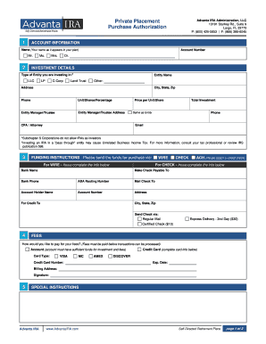 Advanta IRA Purchase Authorization Form