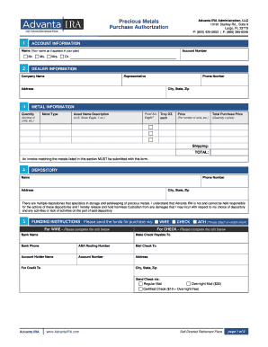 Precious Metals Purchase Authorization Form