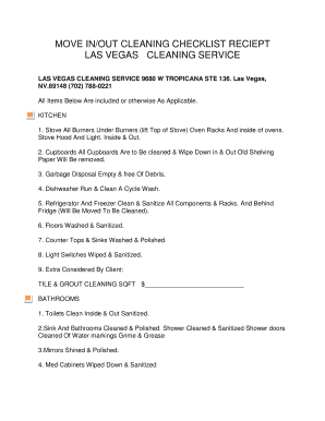 Move In/Out Cleaning Checklist Receipt