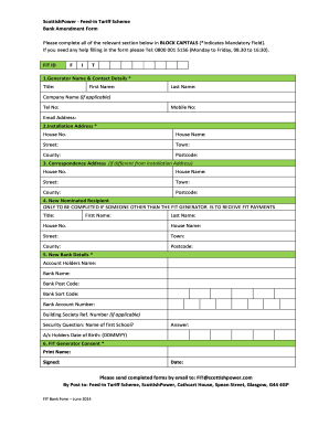 ScottishPower FIT Bank Amendment Form