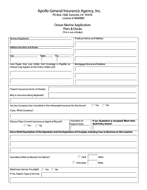 Ocean Marine Insurance Application