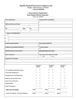 Ocean Marine Insurance Application